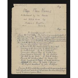 Manuscript of 'Otago place names'