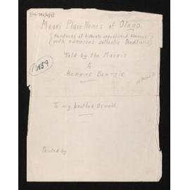 Manuscript of 'Maori place names of Otago'