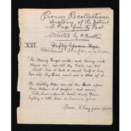 Manuscript of 'Pioneer recollections', part 1, chapter 16