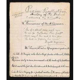 Manuscript of 'Pioneer recollections', part 1, chapter 5