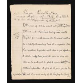 Manuscript of 'Pioneer recollections', part 1, chapter 1