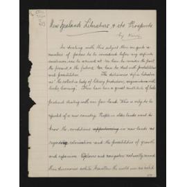 Notes entitled, 'New Zealand literature and its prospects', by Kiwi