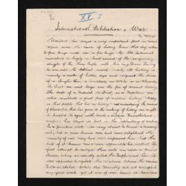 Manuscript entitled, 'International arbitration v. war', by Apteryx