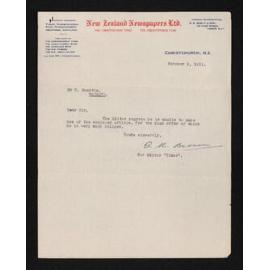 Letter, 9 October 1931, from G.M. Brown, editor of the Times, to Herries Beattie