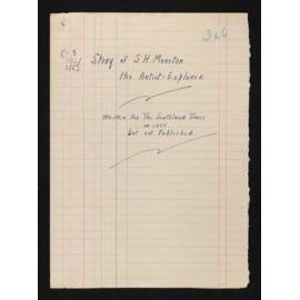 Cover to folder contents entitled 'Story of S.H. Moreton : the artist-explorer'