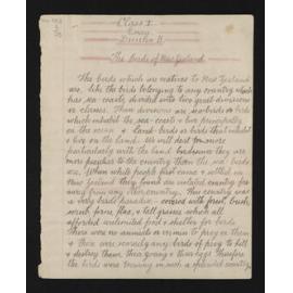Essay entitled, 'Birds of New Zealand'