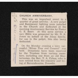 Annotated clipping, November 1953, entitled 'Church anniversary'