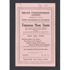 Programme, September 1910, Tuhourangi Maori Troupe