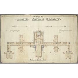 Plan of first floor, 'Drawing No. 2, Lunatic Asylum Seacliff'