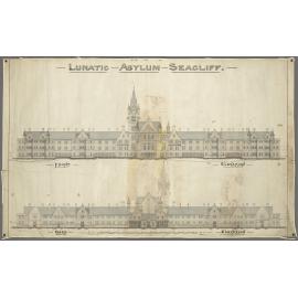 Front and back elevations, 'Lunatic Asylum Seacliff'
