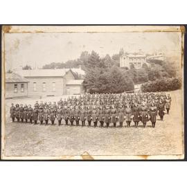 Assembled girls outdoors