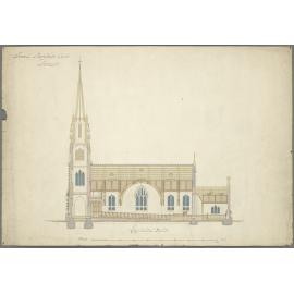 Tokomairiro Presbyterian Church, plan for church building, longitudinal section