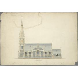 Tokomairiro Presbyterian Church, plan for church building, side elevation