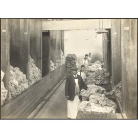 Workers sorting raw unwashed fleeces