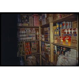 Full shelves in the food store hut