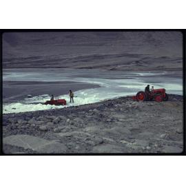 Recovering tractor and trailer from lake
