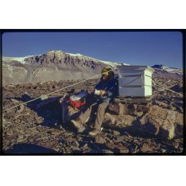 Tony Bromley by meteorology screen on the Dais