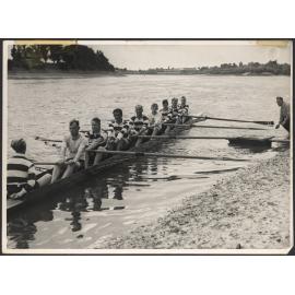 Training on Thames, N.Z. Rowing 'Eight' in England