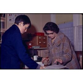 Boy and librarian, St Edmund's School