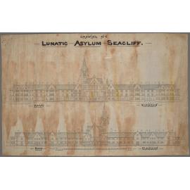 Front and back elevations, 'Drawing No.6, Lunatic Asylum Seacliff'