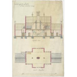 Longitudinal section and upper floor plan for proposed laundry building, Seacliff