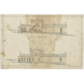 Side elevation and section plan for temporary asylum, Seacliff