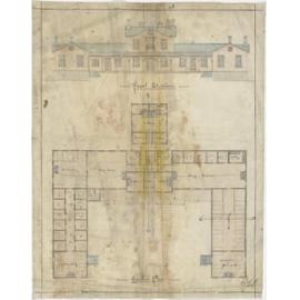 Front elevation and ground plan for temporary asylum, Seacliff