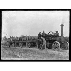 Traction engine with load of barrels