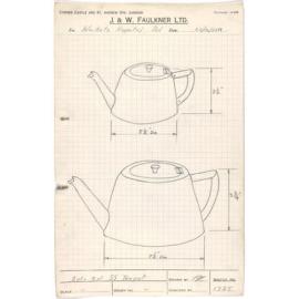 Sketch of stainless steel teapot for Waikato Hospital Board