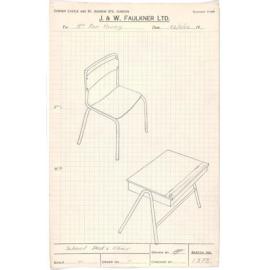 Sketch of school desk and chair for Mrs Ron Young