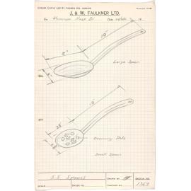 Sketch of stainless steel spoons for Wairarapa Hospital Board