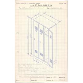 Sketch of steel clothes locker for Otago Hospital Board