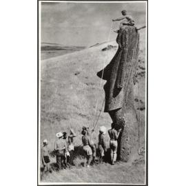 Thor Heyerdahl's party measuring an Easter Island statue