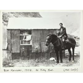 'Bill Menzies, 1938. At Billy Hut.'