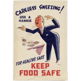 "Careless Sneezing! Use A Hankie For Health's Sake Keep Food Safe"