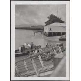 Foreshore at Rawene, including boat and store building