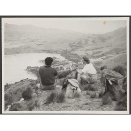 Margaret Scott and Charles Brasch on top of a hill