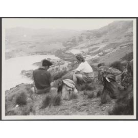 Margaret Scott and Charles Brasch on top of a hill