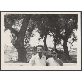 Mahendra Kulasrestha and Amrita Pritam outside Pritam's house