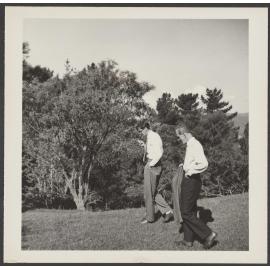 Charles Brasch, W.H. Oliver walking