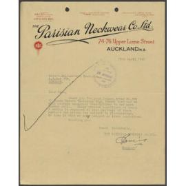 Parisian Neckwear Co. letterhead