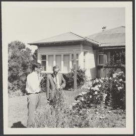 Charles Brasch and W.H. Oliver in the garden