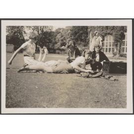 'The Abbey, June 1937. Ann, Hazel's legs, Lettsie, Mary, Kathleen Dunne, Barbara'