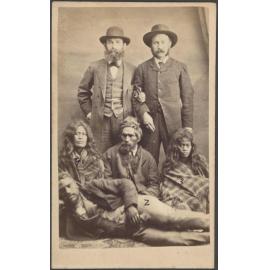 Bendix Hallenstein and Herman Cohen with Chief Hakopa and his relations Paki, Ani, and Waraea