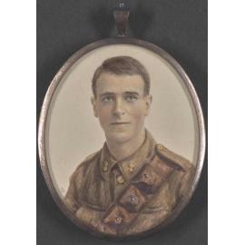 [Watercolour?] miniature of Harold Fels in a leather case