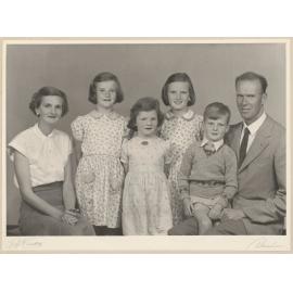 'Tim and family - Tim and Elizabeth Thompson. Children - Caroline. Jane. Olivia. Robert. Dec. 1954'