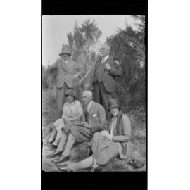 Group of five outdoors, including Willi Fels and Henry Brasch