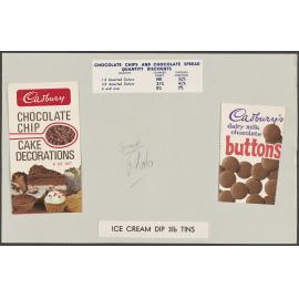 Cadbury chocolate chips, spread, buttons, and ice cream dip