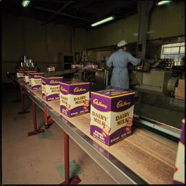 Cadbury Dairy Milk boxes on conveyor