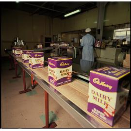 Cadbury Dairy Milk boxes on conveyor